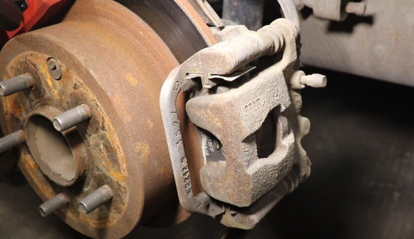 Close-up view of a vehicle's brake caliper