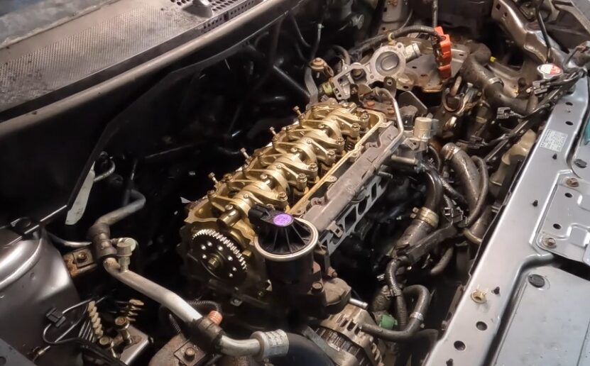 Exposed engine components, showcasing intricate details of the internal workings