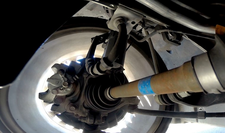 Close up view of a car's suspension