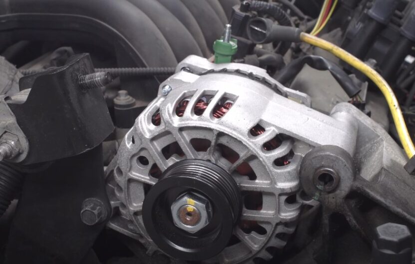 Close-up view of a car alternator