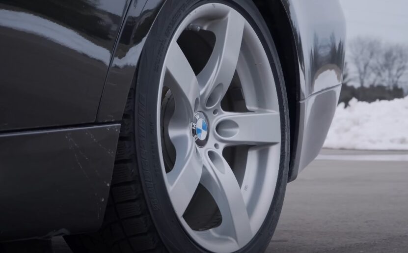 Close up view of a BMW front right tire