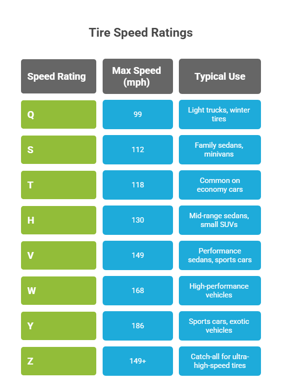 Infographic table showing tire speed ratings