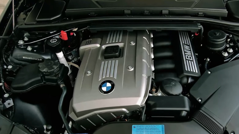 Close-up of the BMW 630i N52 engine, showing key components linked to common reliability issues