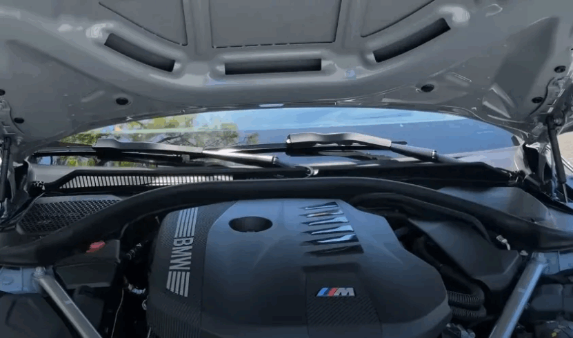 Close up view of a BMW M440i powerful engine