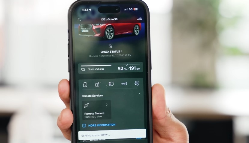 BMW Connected app displays vehicle status, including charge level and location