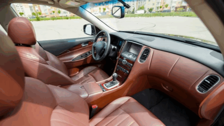 Brown interior trim inside a premium BMW car