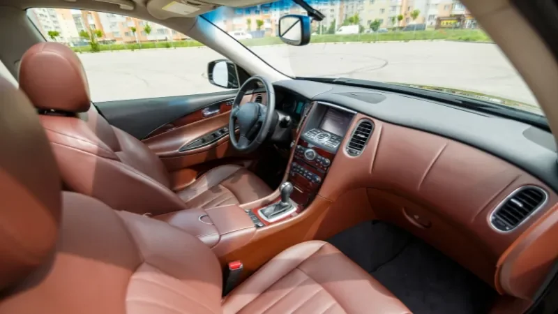 Brown interior trim inside a premium BMW car