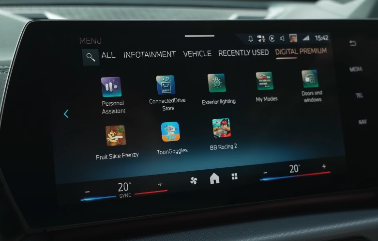 ConnectedDrive app interface, showcasing various options