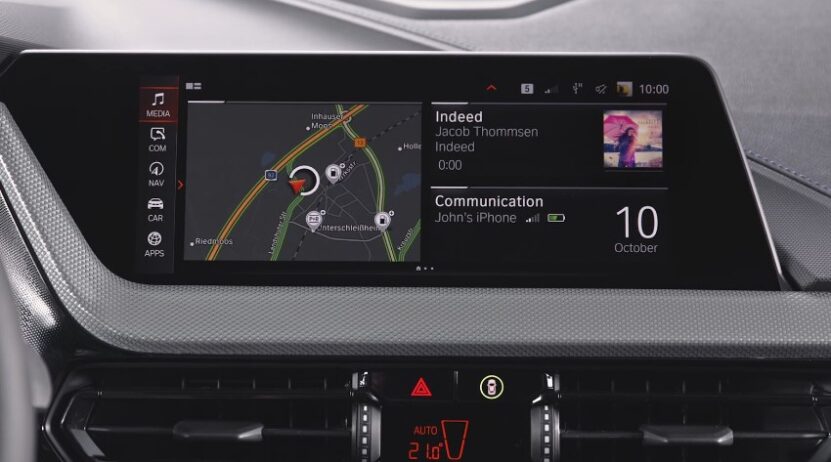 Modern car infotainment system displaying navigation