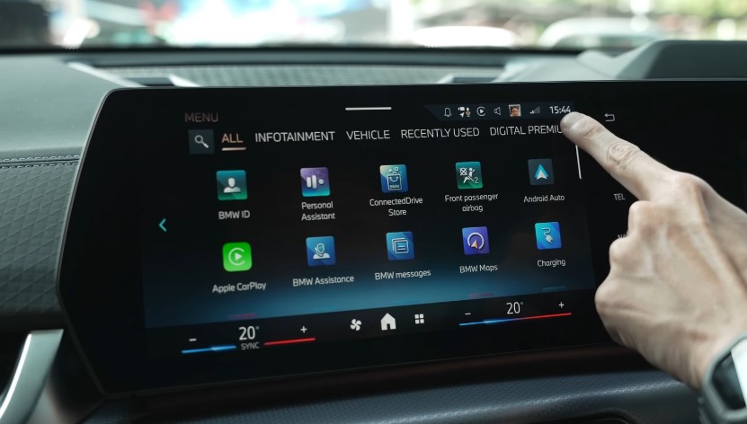 In-car infotainment system with various options displayed