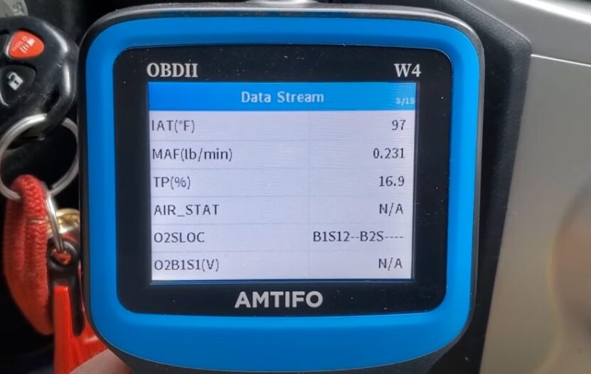 Engine performance parameters displayed on the diagnostic screen