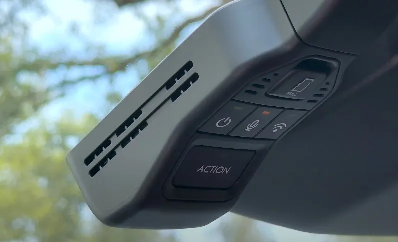 Detail of the car's integrated camera and control panel
