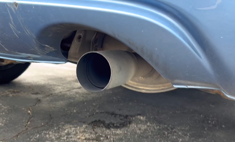 Close up view of a car's exhaust pipe