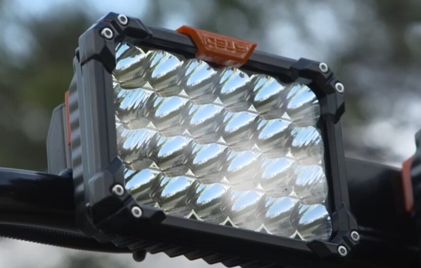 High-powered LED light panel, showcasing a grid of reflective lenses