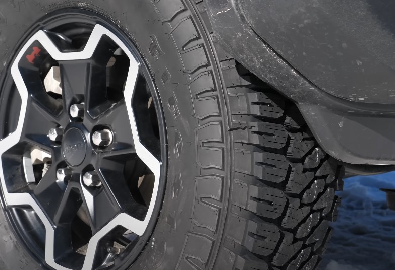 Close up view of an SUV's off-road tire