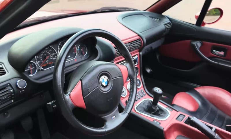 Black and red interior of BMW M3 Z Roadster