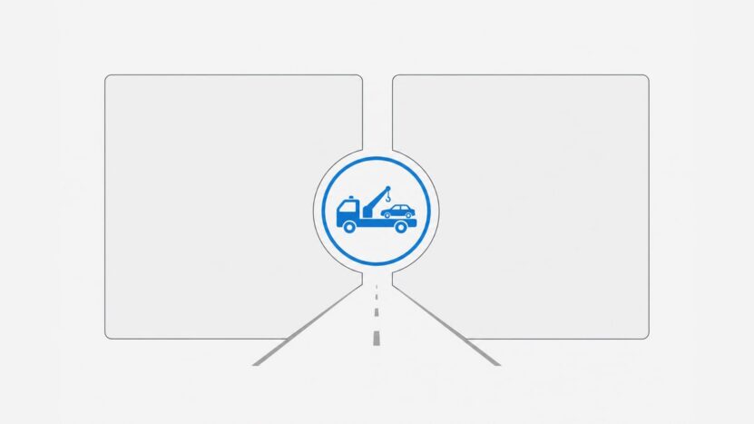 Minimal roadside assistance icon over gray road lines with no data labels